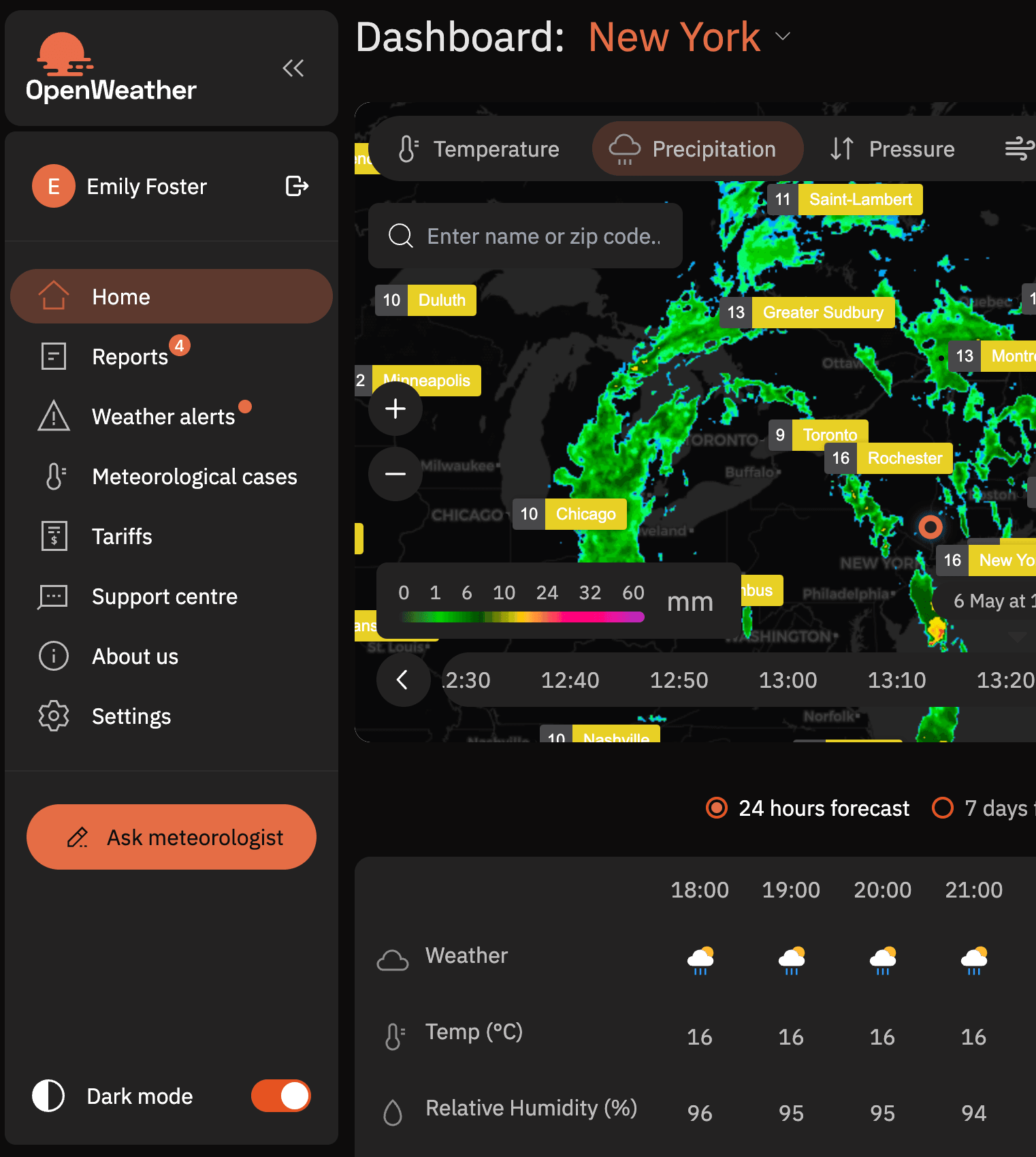 OpenWeather Dashboard main screen